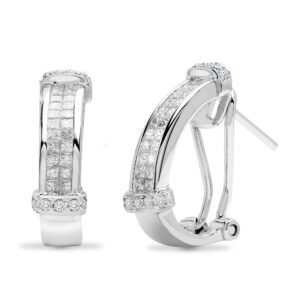 18E050 | 18ct White gold 90pt Natural Diamond huggie style earrings with a post and French clip fixing.