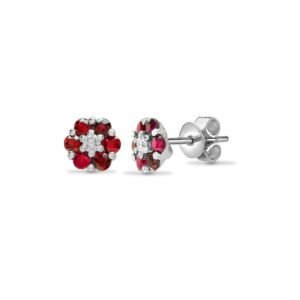18E198 | 18ct White gold Natural Diamond 10pt and ruby 59pt and stud earrings.