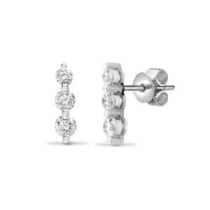 18E240 | 18ct White gold 55pt Natural Diamond trilogy drop stud earrings.