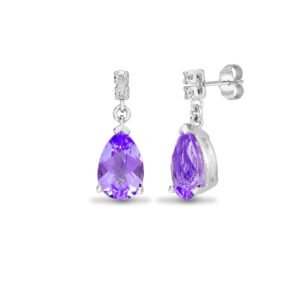 18E268 | 18ct White gold Natural Diamond 5pt and amethyst 2.30ct drop stud earrings.