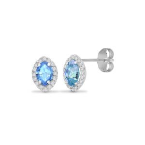 18E303 | 18ct White gold Natural Diamond 15pt and blue topaz 1.30ct stud earrings.