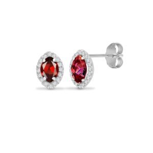 18E306 | 18ct White gold Natural Diamond 15pt and garnet 1.46ct stud earrings.