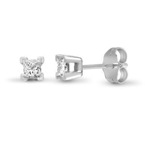 18E357-100 | 18ct White Gold 1.00ct Princess Cut 4 Claw Natural Diamond Stud Earrings