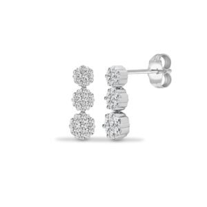 18E422-100 | 18ct White 1.00ct Natural Diamond 3 x 7 Stone Cluster Drop Earrings