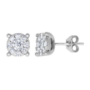 18E460-100 | 18ct White 1.00ct Natural Diamond 7 Stone Cluster Earrings