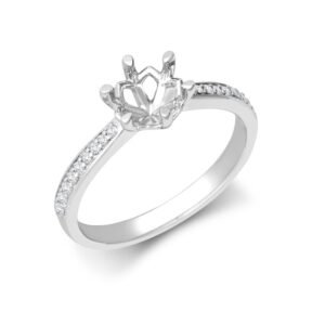18M956-070 | 18ct White Gold 0.11ct Natural Diamond Pave set 6-claw Ring Mount- Holds 0.70ct