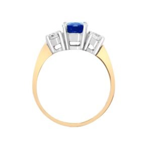 18ct Yellow Gold 3 Stone Natural Diamond And Sapphire Ring