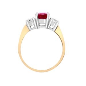 18ct Yellow Gold 3 Stone Natural Diamond And Ruby Ring