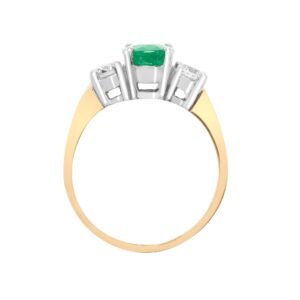 18ct Yellow Gold 3 Stone Natural Diamond And Emerald Ring