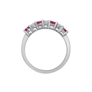 18ct White Gold Natural Diamond And Ruby Claw Set Half Eternity Ring