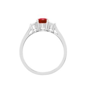 18ct White Gold Natural Diamond And Ruby And 3 Stone Ring