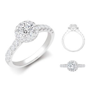 LAB18R953-025 | Lab 18ct White Gold 0.37ct Diamond Micro-set Halo and Shoulders Wed-fit Ring Mount + 0.25ct Diamond