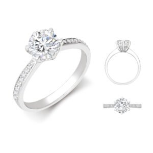 LAB18R956-025 | Lab 18ct White Gold 0.24ct Diamond Pave set 6-claw Ring Mount + 0.25ct Diamond