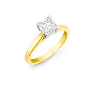 18R970-025-GSI1 | 18ct Yellow Gold 25pts Princess Cut Solitaire Wed Fit Natural Diamond Ring