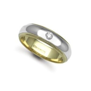 18ct Gold 2 Colour Natural Diamond Rubover set Wedding Ring