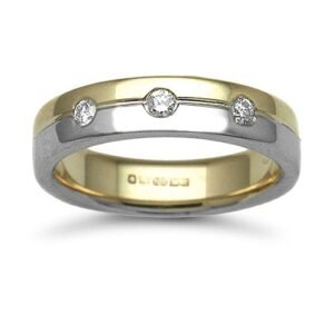 18ct Gold 2 Colour Natural Diamond Rubover set Wedding Ring