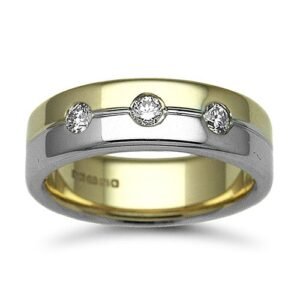18ct Gold 2 Colour Natural Diamond Rubover set Wedding Ring