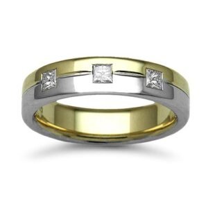 18ct Gold 2 Colour Natural Diamond Rubover set Wedding Ring