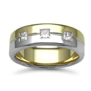 18ct Gold 2 Colour Natural Diamond Rubover set Wedding Ring