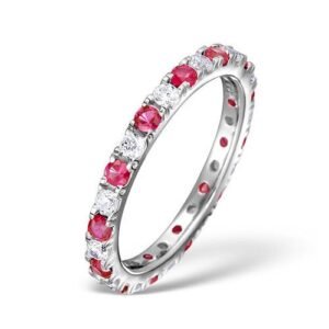 18ct White Gold Claw Set Full Eternity Ring Natural Diamond 0.50ct Ruby 0.80ct G VS