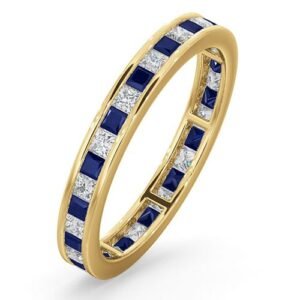 18ct Yellow Gold Channel Set Princess Cut Full Eternity Ring Natural Diamond 0.50ct Saph 0.70ct G VS