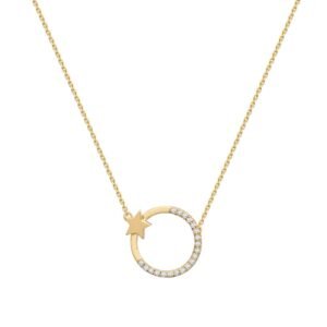 9C005-16 | 9ct Yellow 0.12ct Circle & Star Natural Diamond Pendant with 16" Chain