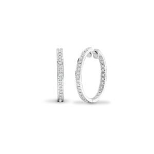 9E047 | 9ct white gold 45pt Natural Diamond Hoop Earrings with a hinge and a notched post fixing.
