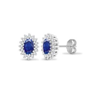 9E110 | 9ct white gold 25pt Natural Diamond and sapphire stud earrings.