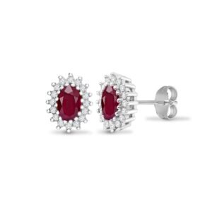 9E114 | 9ct white gold 25pt Natural Diamond and ruby stud earrings.