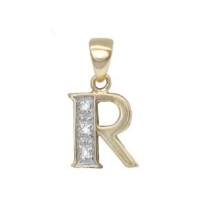 9P050-R | 9ct Yellow Gold Natural Diamond Set Initial Pendant -Initial R