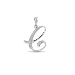 9P060-C | 9ct White Gold Natural Diamond Set Initial Pendant -Initial C