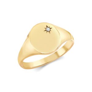 9R651 | 9ct Yellow Gold 0.03cts Diamonds Star-set Oval Signet Ring