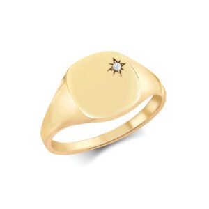 9R652 | 9ct Yellow Gold 0.03cts Diamonds Star-set Cushion Signet Ring