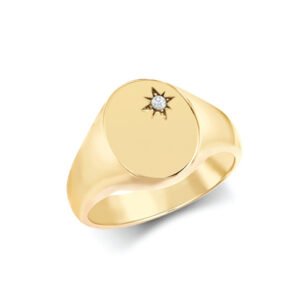 9R655 | 9ct Yellow Gold 0.06cts Diamonds Star-set Oval Signet Ring
