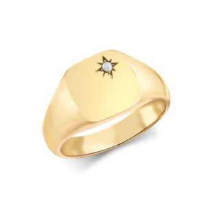 9R656 | 9ct Yellow Gold 0.06cts Diamonds Star-set Cushion Signet Ring