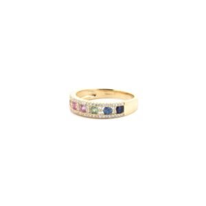 9ct Yellow 0.25ct Dia, 0.62ct Rainbow Saph Ring