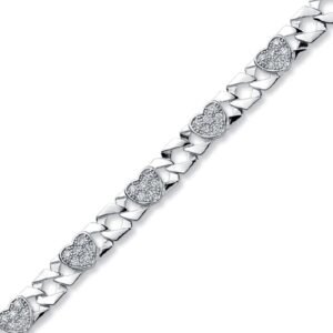 ABB164-6 | 925 Silver CZ Set Heart Curb Bracelet