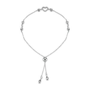 ABB171 | 925 Silver CZ Heart and Bead Bracelet