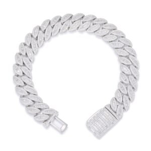 ABB202-9 | 925 Silver Baguette CZ Set Cuban Chain 14.0mm