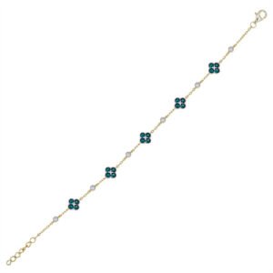 ABB225G | 925 Silver 14ct Gold Plated CZ Set Clover Bracelet Green