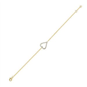 ABB228 | 925 Silver 14ct Gold Plated CZ Set Heart Bracelet