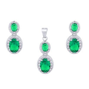 925 Silver Rhodium Princess Kate Emereld Centre CZ Earrings and Pendant Set