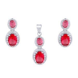 925 Silver Rhodium Princess Kate Ruby Centre CZ Earrings and Pendant Set