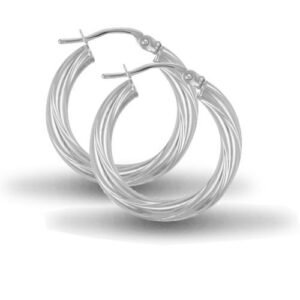 AER001B | JN Jewellery 925 Sterling Silver 3mm round-tube twisted creole Hoop Earrings
