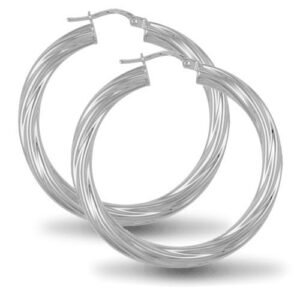 AER002D | 925 Sterling Silver 4mm round-tube twisted creole Hoop Earrings