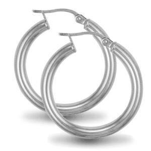 AER006B | 925 Sterling Silver 3mm polished creole Hoop Earrings