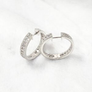 925 Silver CZ Set Hoop Earrings 27mm