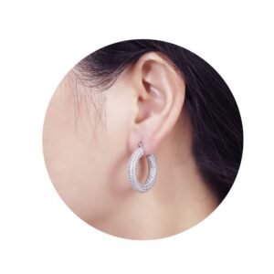 925 Silver CZ Set Hoop Earrings