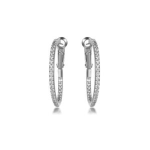 925 Silver CZ Set Hoop Earrings 31mm