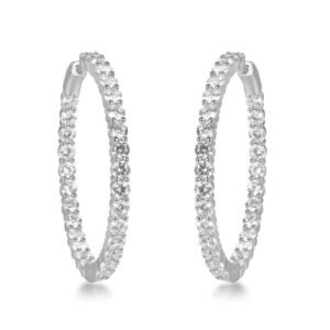 925 Silver CZ Set Hoop Earrings 30mm